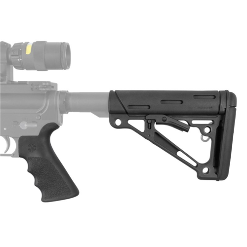 AR-15-M-16 Kit - Finger Groove Beavertail Grip and OverMolded Collapsible Buttstock - Fits Commercial Buffer Tube - Black Rubber