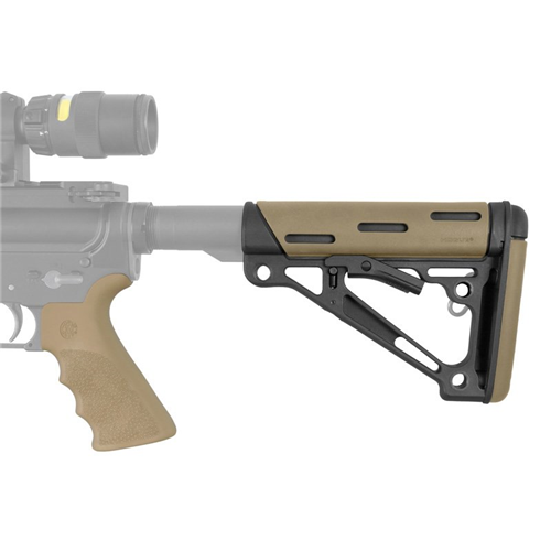 AR-15-M-16 Kit - Finger Groove Beavertail Grip and OverMolded Collapsible Buttstock - Fits Commercial Buffer Tube - Flat Dark Earth Rubber