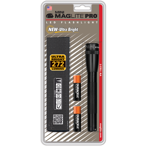 Mini Mag 2-Cell AA LED PRO Flashlight w/ Holster